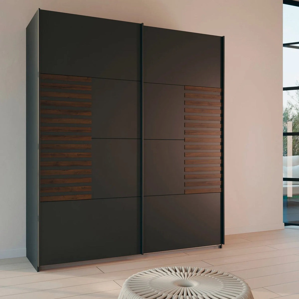 Vestro Metallic Grey Sliding Door Wardrobe - W181cm - Pendle Village Furniture