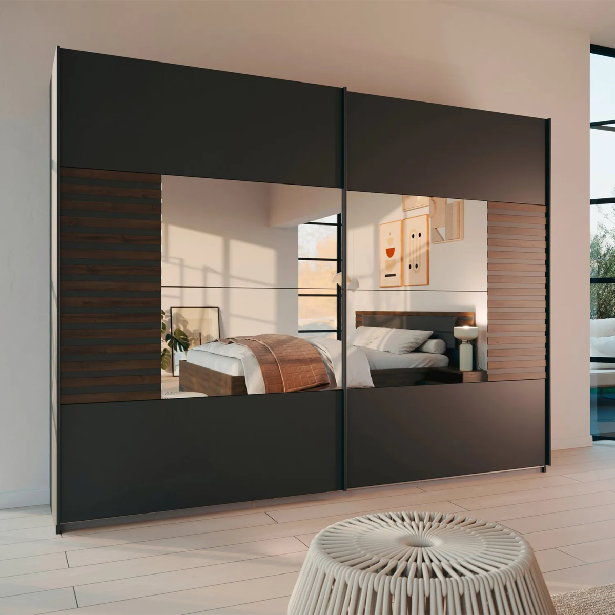 Vestro Metallic Grey Sliding Door Wardrobe With Mirror - Pendle Village Furniture