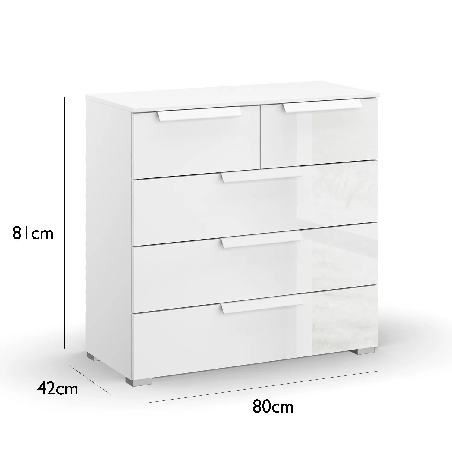 Rauch Perth 5 Drawer White Glass Chest - Dimensions
