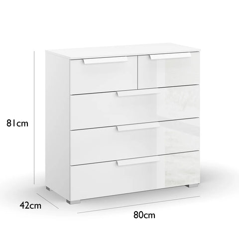Rauch Perth 5 Drawer White Glass Chest - Dimensions