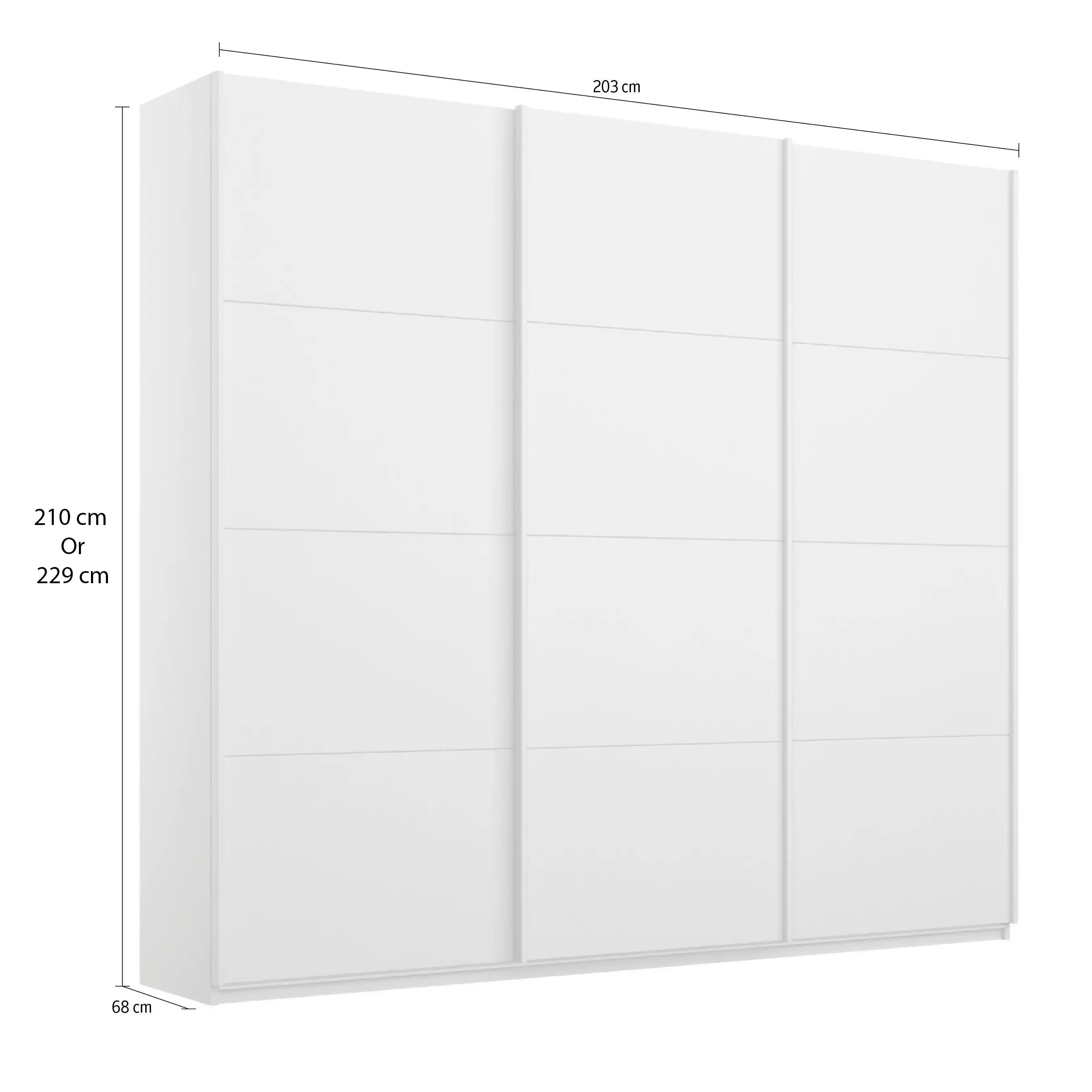 Rauch Formes Decor 3 Door Sliding Wardrobe With Middle Mirror Door Available in 2 Heights 210cm or 229cm and also have two width options 203cm and 271cm - Dimensions width 203 cm