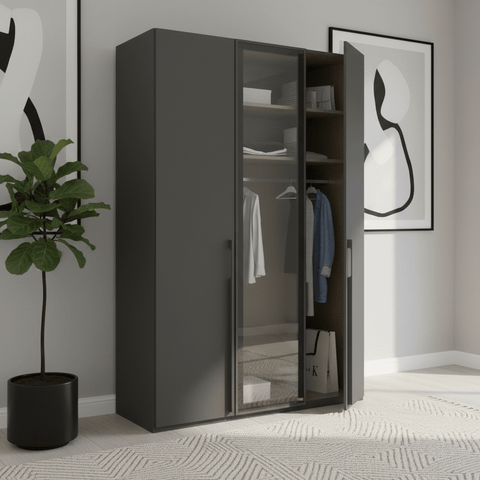 Kacey 151cm 3 Door Wardrobe With Middle Glass Door