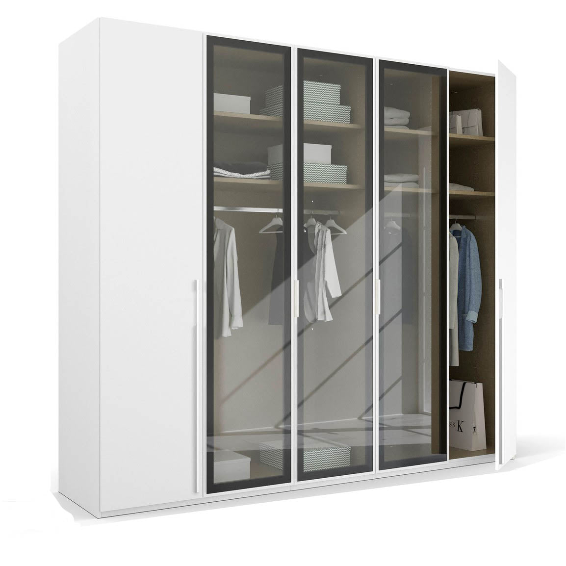 Kacey 251cm 5 Door Wardrobe 3 Glass Doors - Pendle Village Furniture