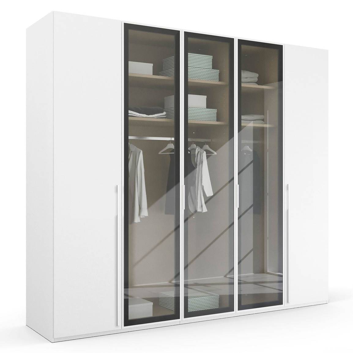 Kacey 251cm 5 Door Wardrobe 3 Glass Doors - Pendle Village Furniture