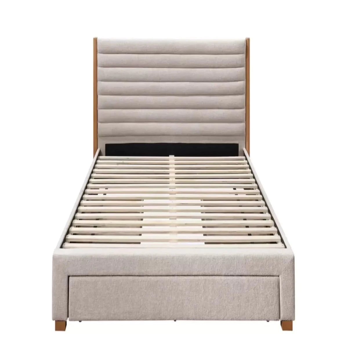 Underbed drawers designed for storing bedding clothing and essentials.