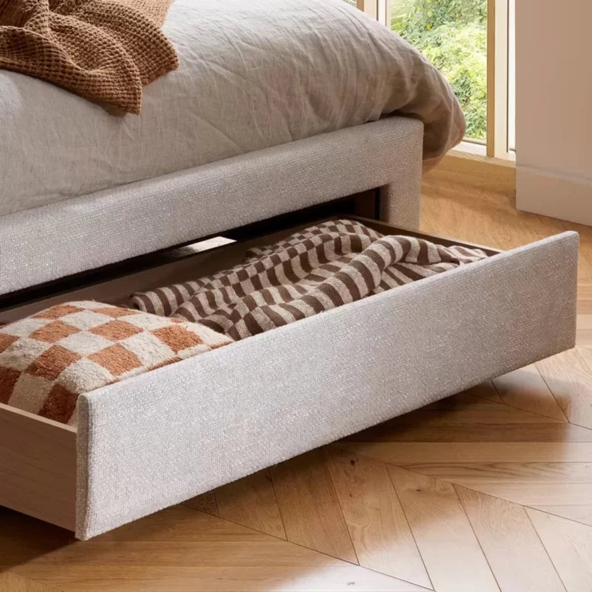 Hidden bed storage compartments for a clean and clutter free look.