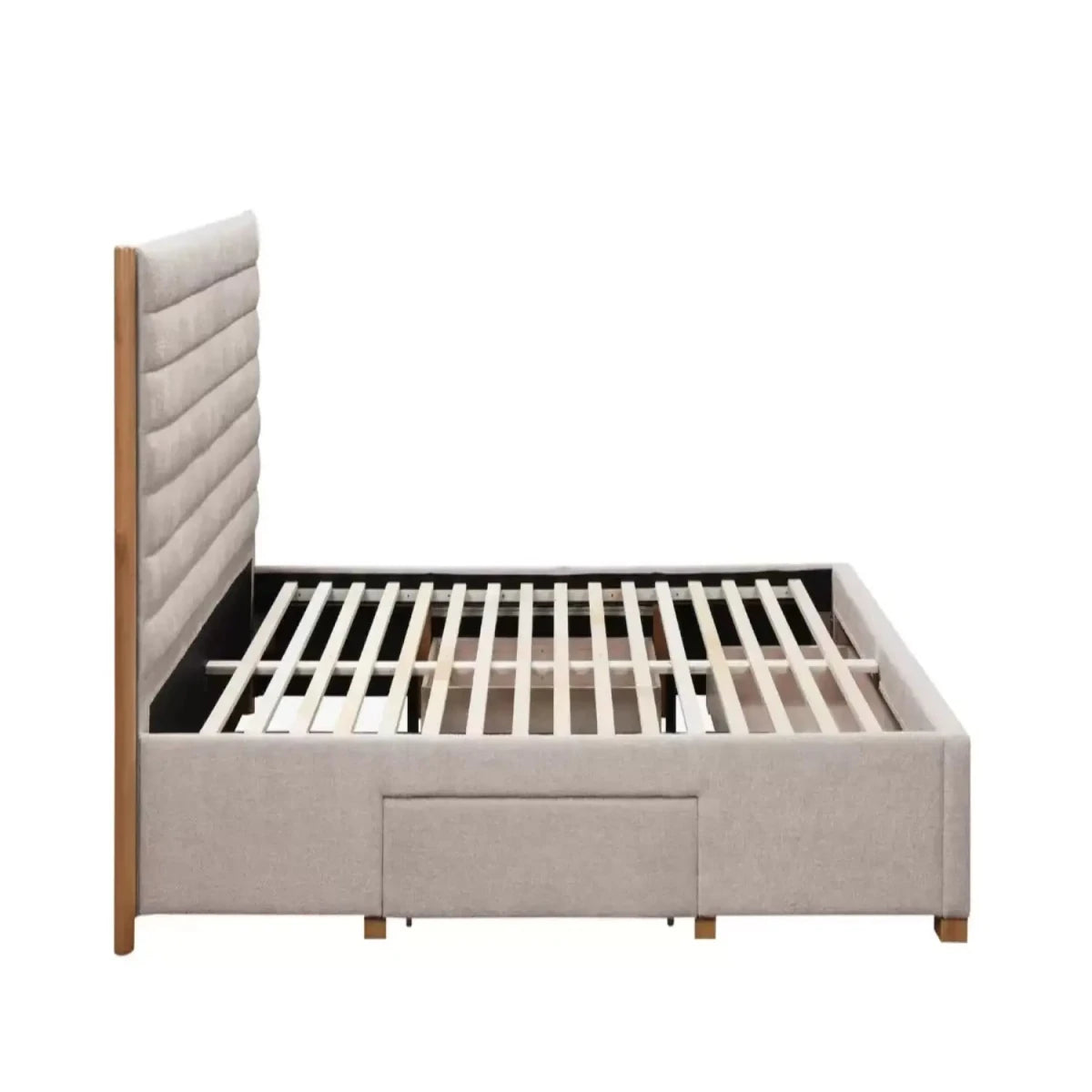 Integrated storage drawers providing practical bedroom organization.