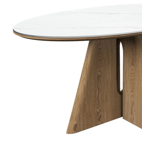 Reese Oval White Marble Effect Ceramic Dining Table – 160cm