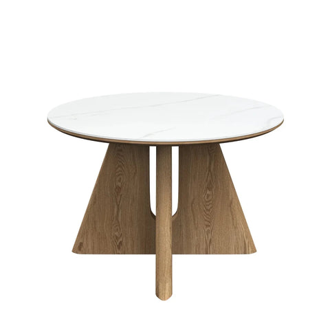 Reese Round White Marble Effect Ceramic Dining Table – 120cm