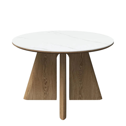 Reese Round White Marble Effect Ceramic Dining Table – 120cm