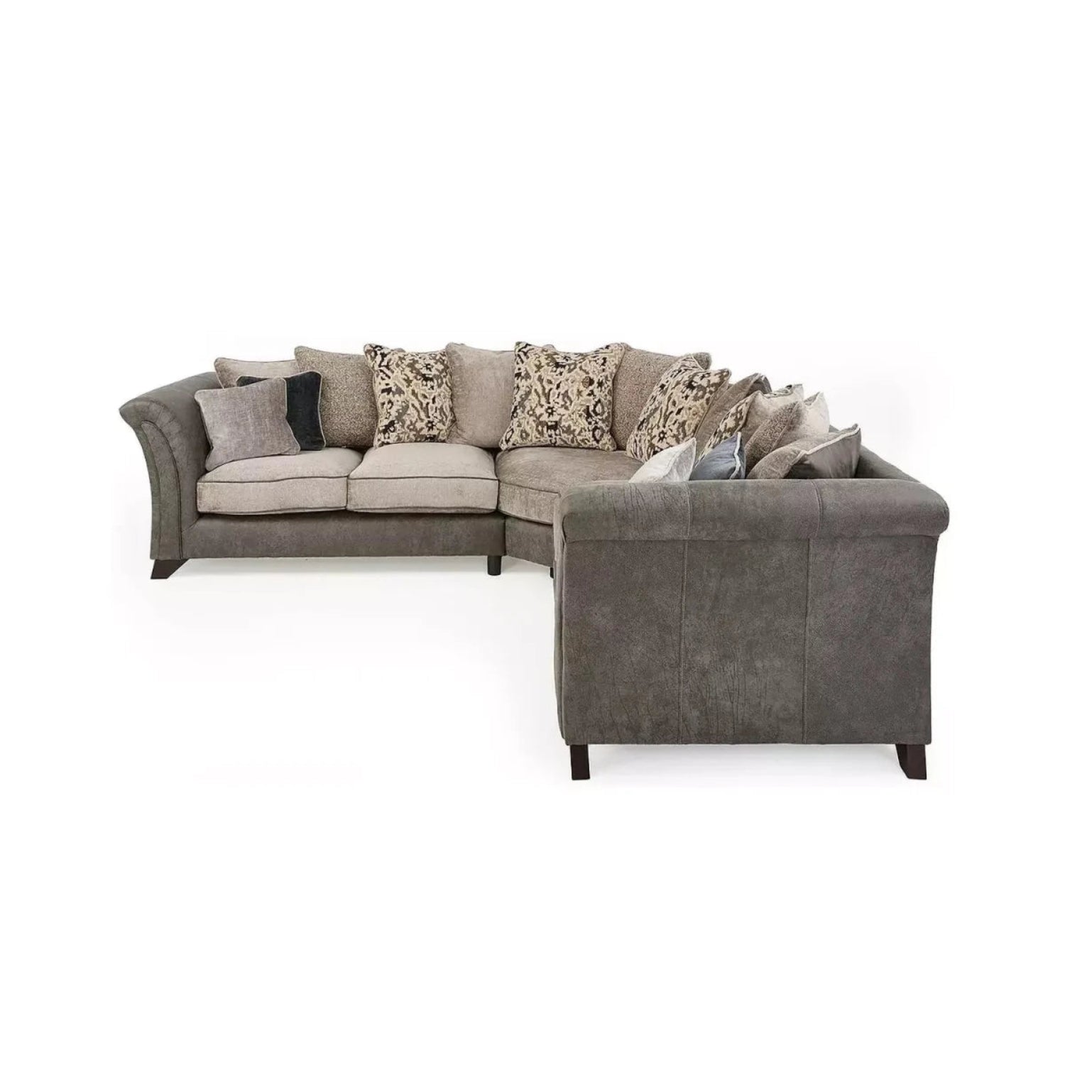 Large L-shaped Regent sofa with fibre cushions and hardwood frame.
