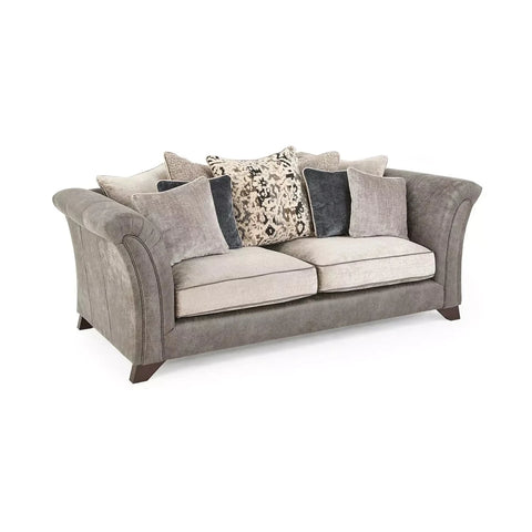 Contemporary 3 seater sofa with fibre back cushions and wooden legs.