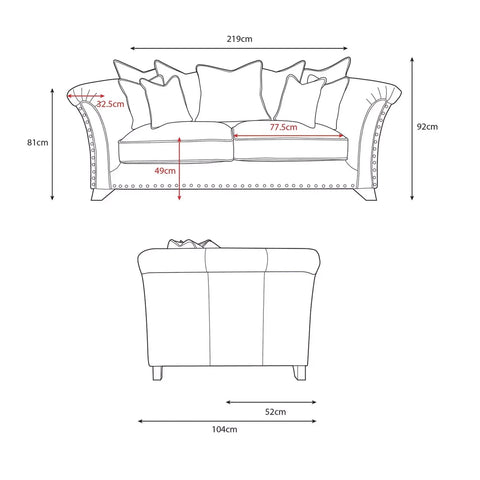 Contemporary 3 seater sofa with fibre back cushions and wooden legs.