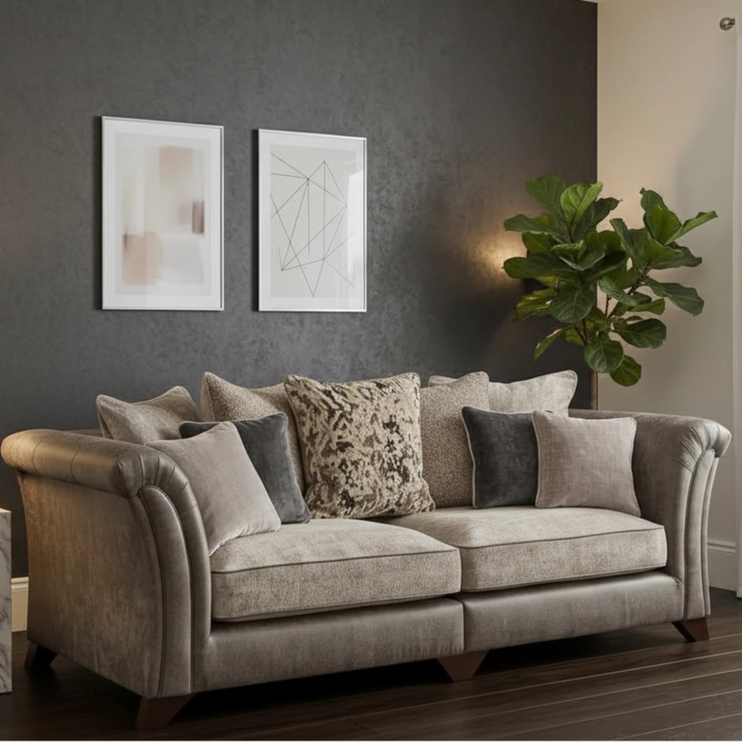 Large 4 seater sofa with deep seating and hardwood wooden legs.