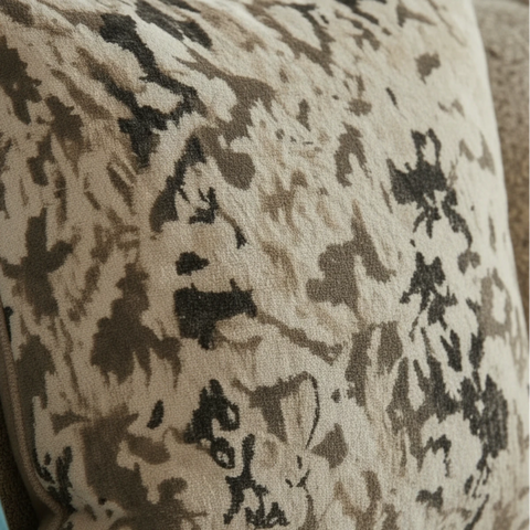Spacious four-seater sofa with fibre-filled cushions and scatter pillows.