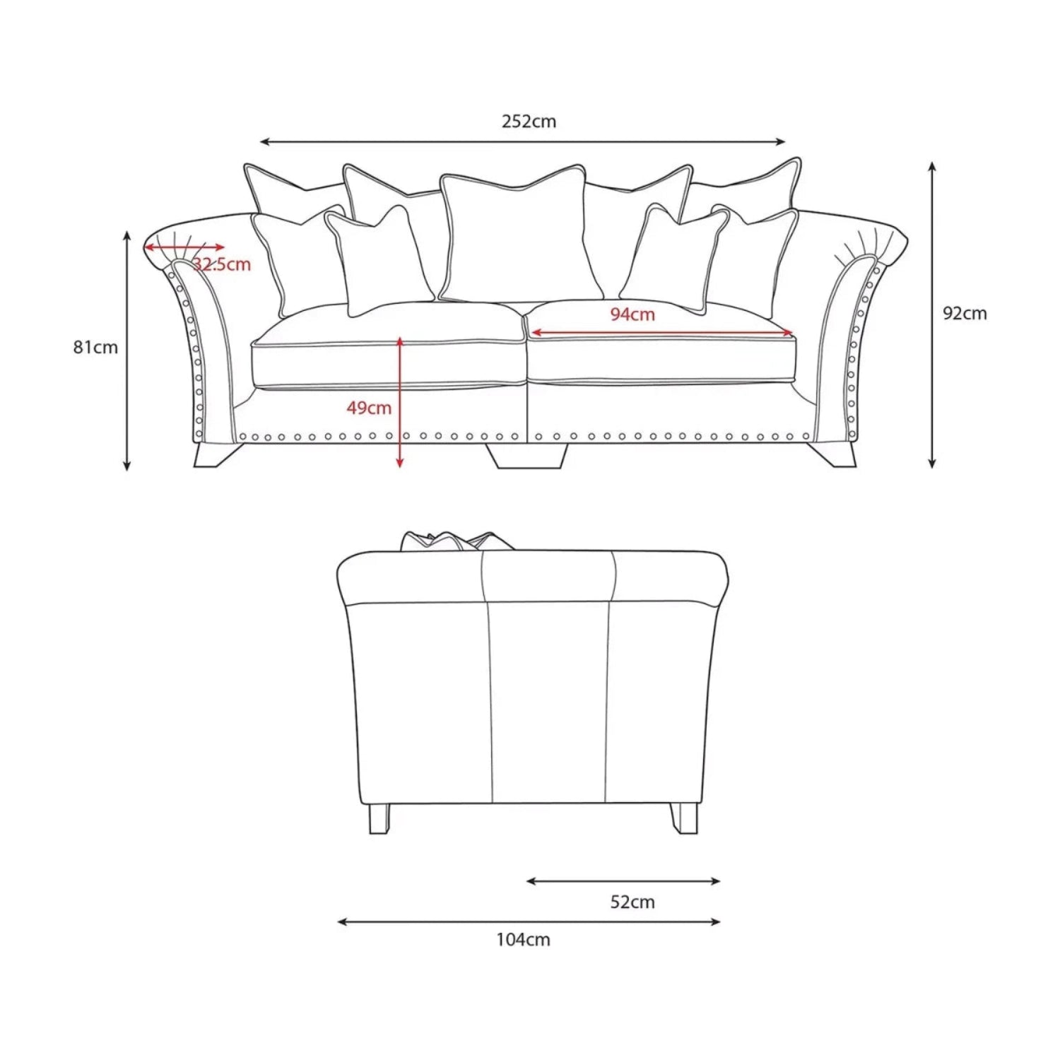 Large 4 seater sofa with deep seating and hardwood wooden legs.