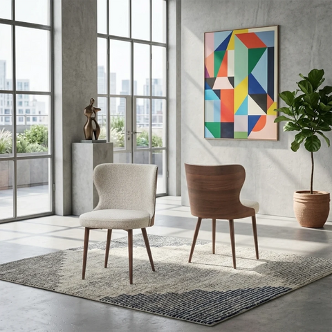 Vienna Walnut & Travertine Dining Table with 6 Dining Chairs
