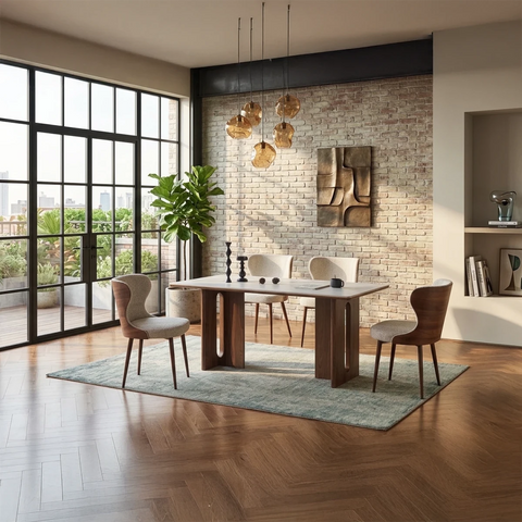 Reid Walnut & Sunset Cloud Vein Dining Table with 6 Chairs