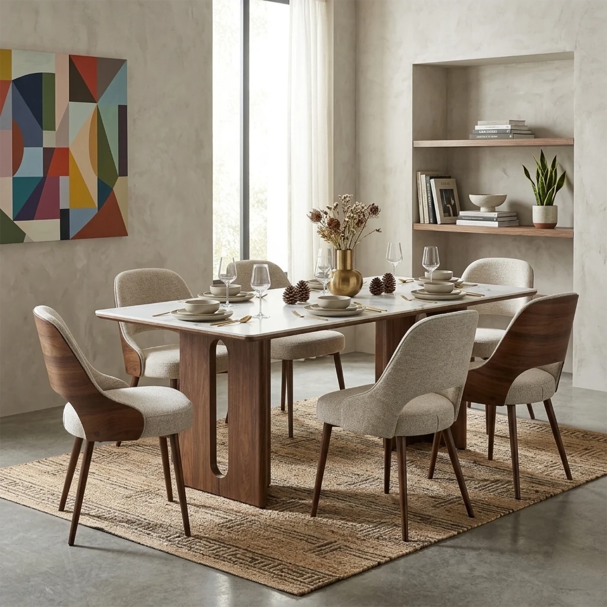 Reid Dining Table with 6 Vienna Dining Chairs