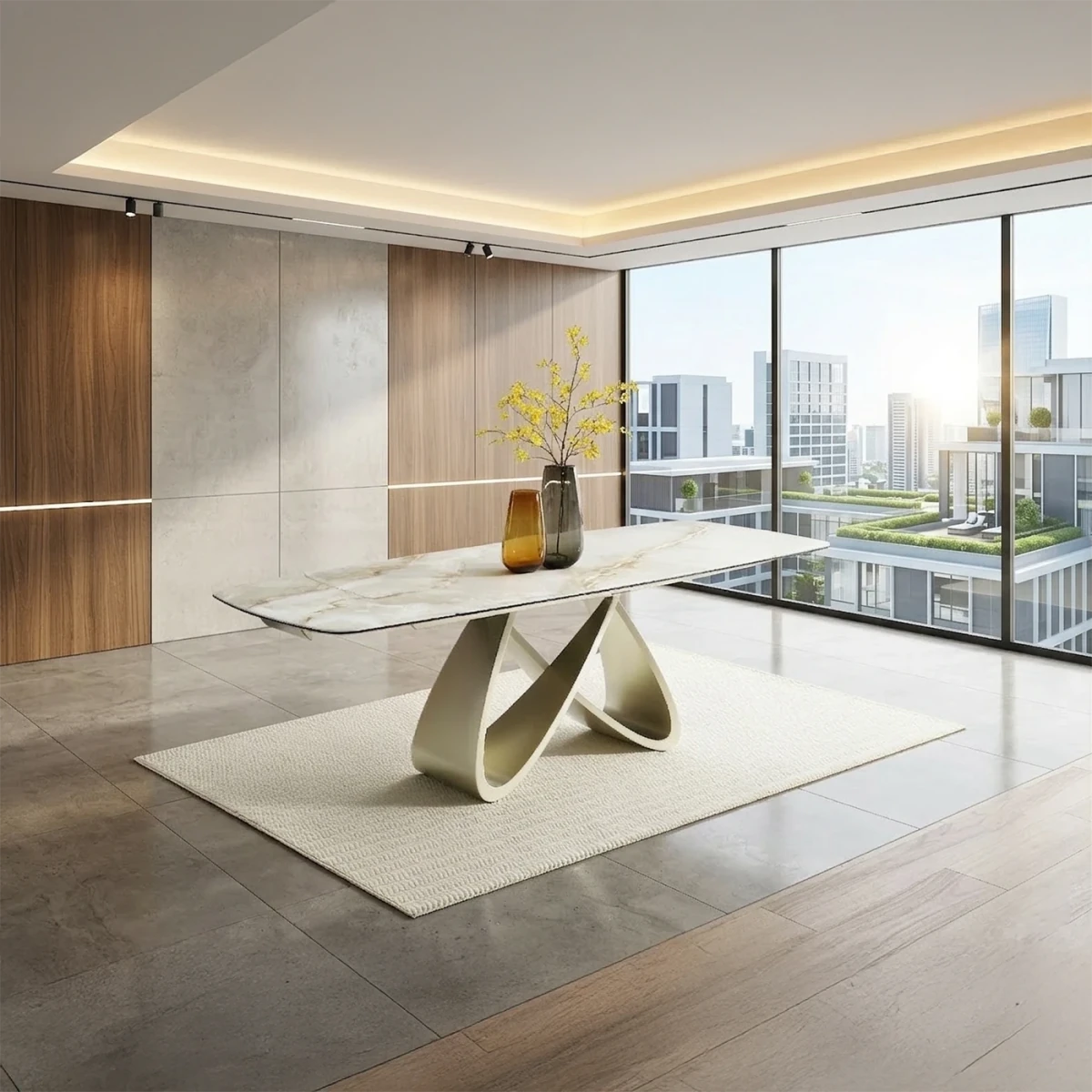Renzo premium extending dining table with artistic base