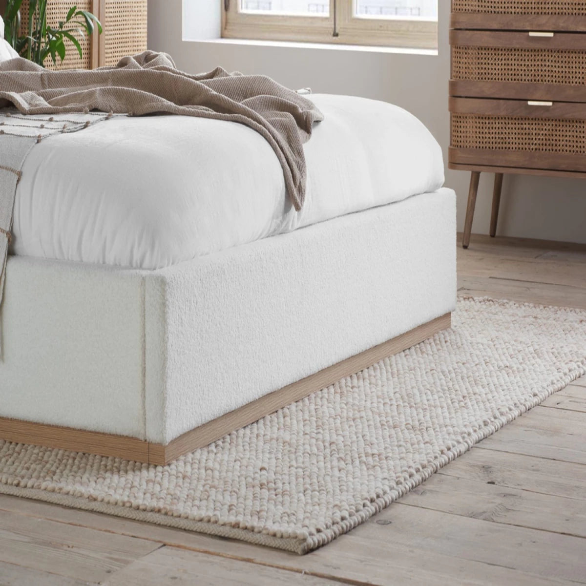 Luxury bouclé textile with tactile surface and elegant appearance.