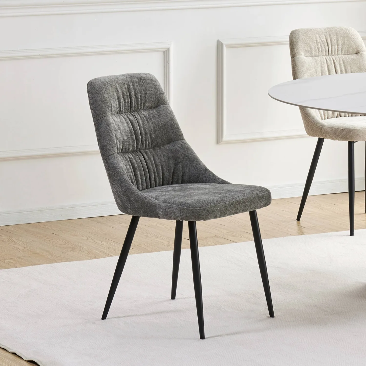 Rhodes Grey Chenille Fabric Dining Chairs – Set of 4 - Pendle Village Furniture
