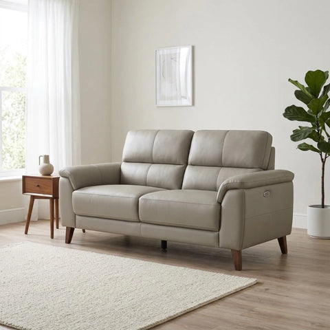 Contemporary 3 seater leather recliner with smooth power function.