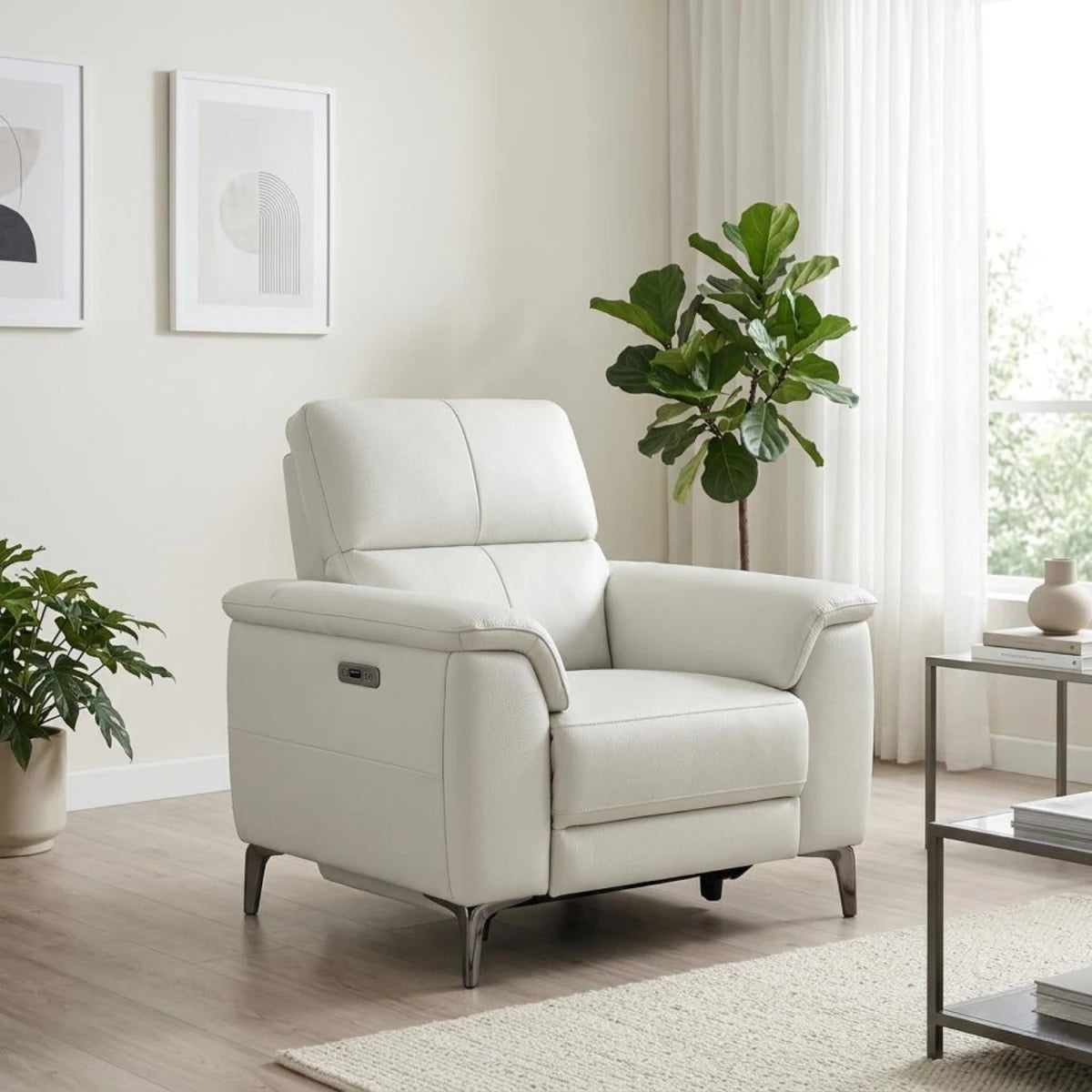 Modern recliner chair with premium leather and soft cushioning.