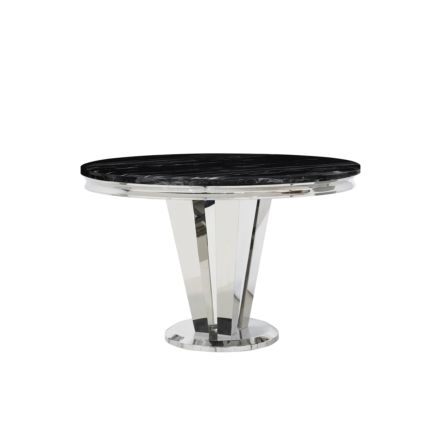 Winsor Round Black Marble Dining Table with 4 Winsor Velvet Knockerback Chairs - Pendle Village Furniture