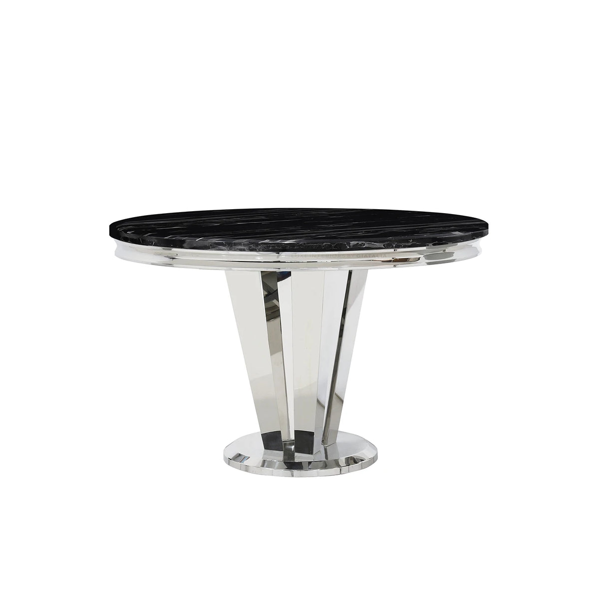 Winsor Round Black Marble Dining Table with 4 Winsor Velvet Knockerback Chairs - Pendle Village Furniture