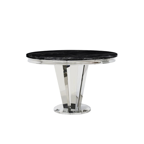 Winsor Round Black Marble Dining Table with 4 Winsor Velvet Knockerback Chairs - Pendle Village Furniture