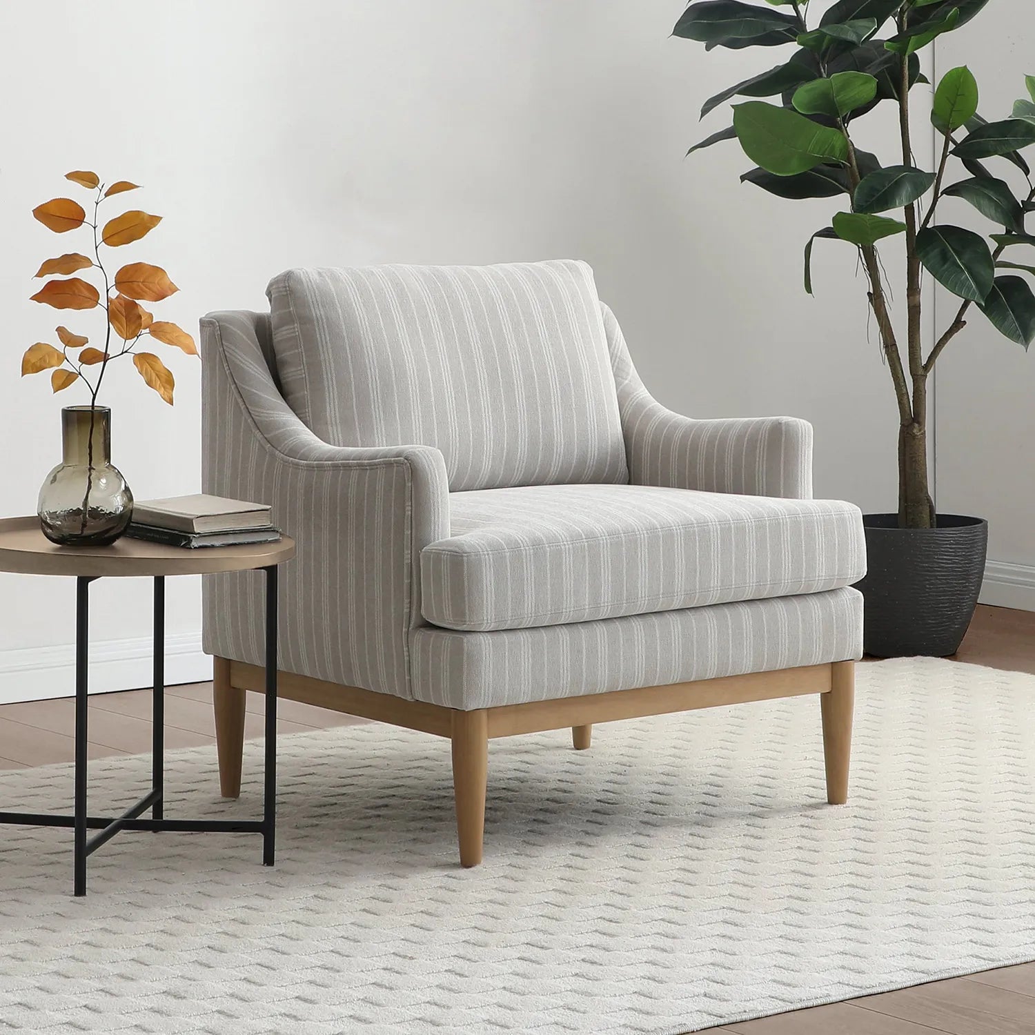 Rihanna Armchair in Natural Stripe Chenille Fabric - Pendle Village Furniture