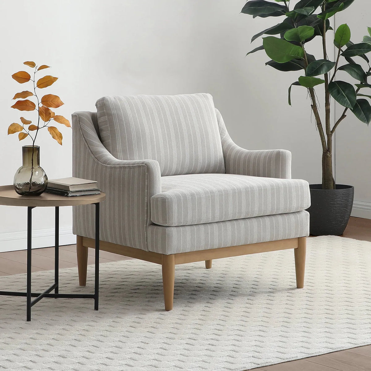 Rihanna Armchair in Natural Stripe Chenille Fabric - Pendle Village Furniture