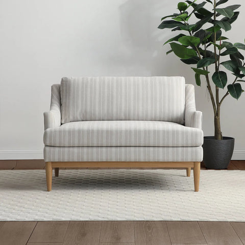 Rihanna Natural Stripe Upholstered Loveseat with Wood Base