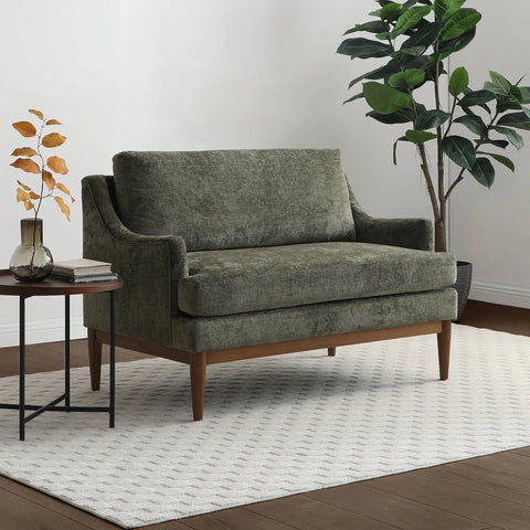 Rihanna Olive Chenille Upholstered Loveseat with Wood Base 2 Seater for Living or Bedroom