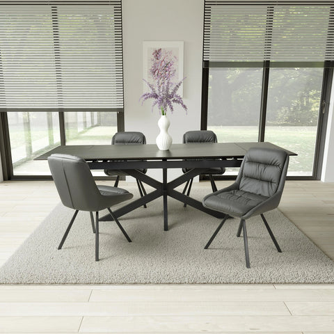 Riley Graphite Sintered Stone Extending Dining Table with Grey Swivel Chairs