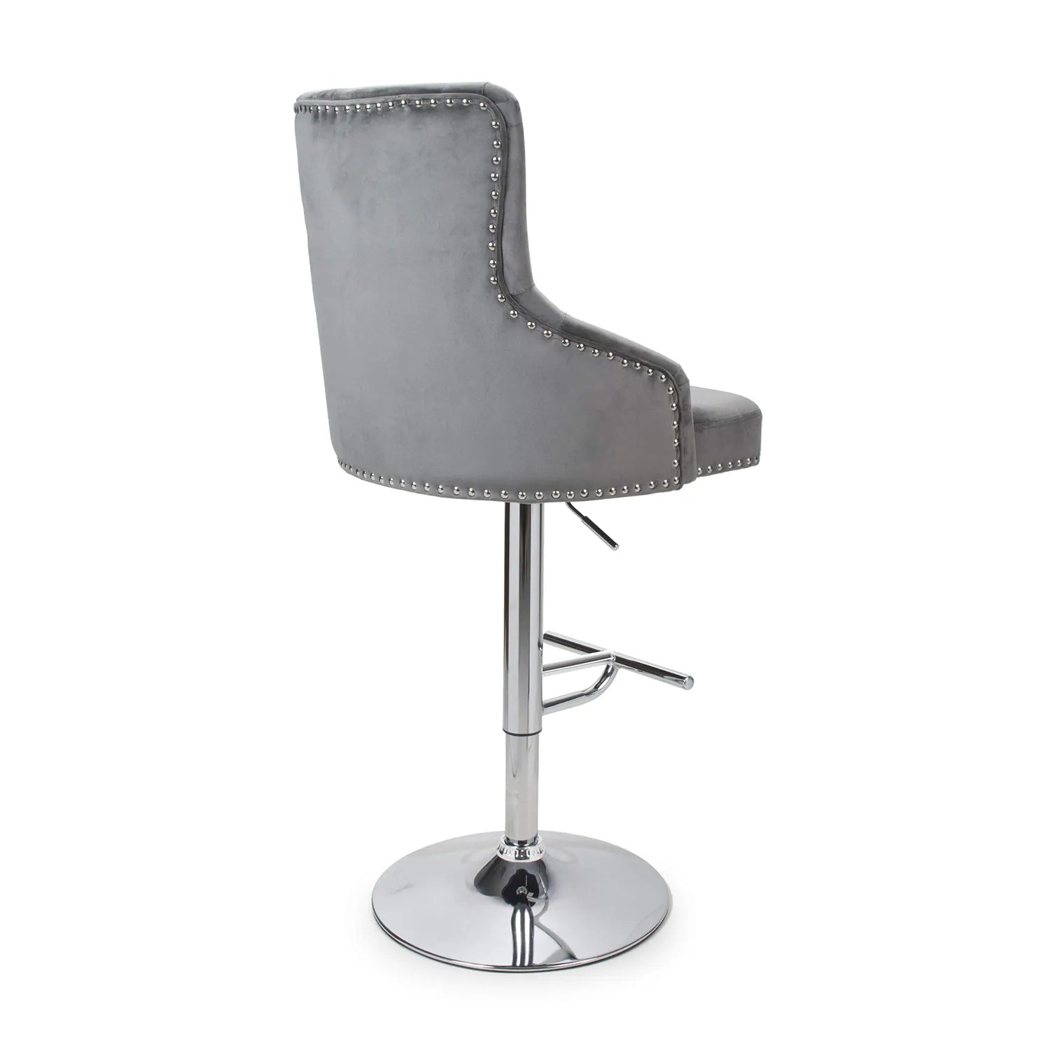 Rimini Height Adjustable Grey Brushed Velvet Bar Stool - Pendle Village Furniture