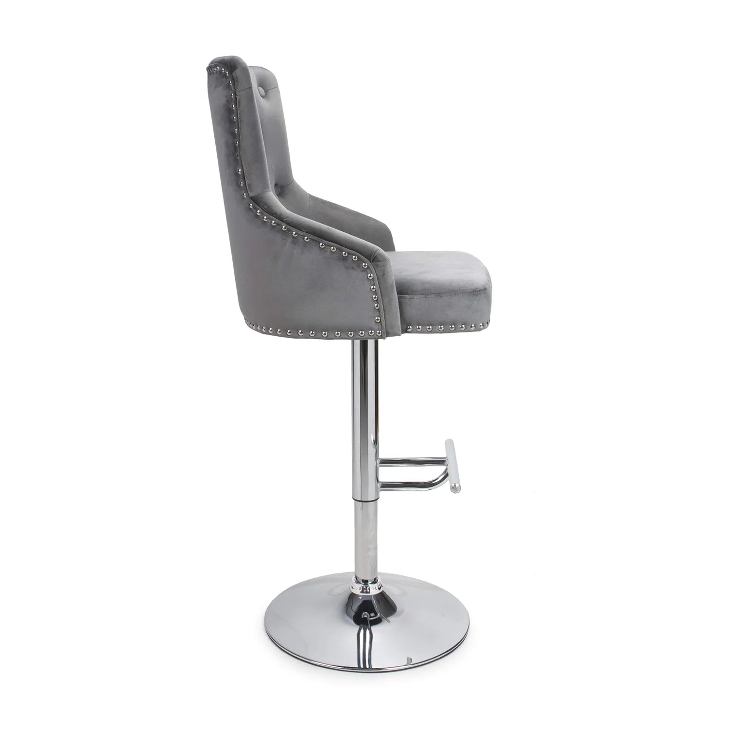 Rimini Height Adjustable Grey Brushed Velvet Bar Stool - Pendle Village Furniture