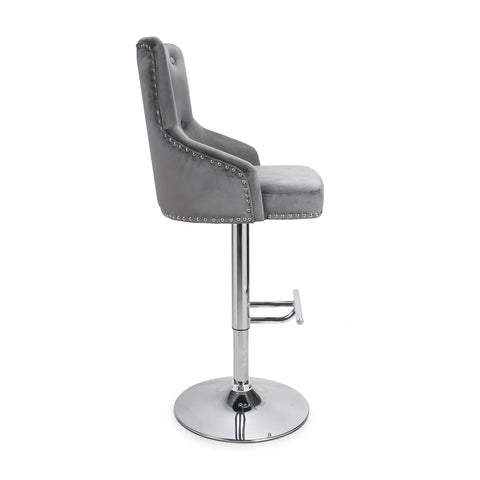 Rimini Height Adjustable Grey Brushed Velvet Bar Stool - Pendle Village Furniture