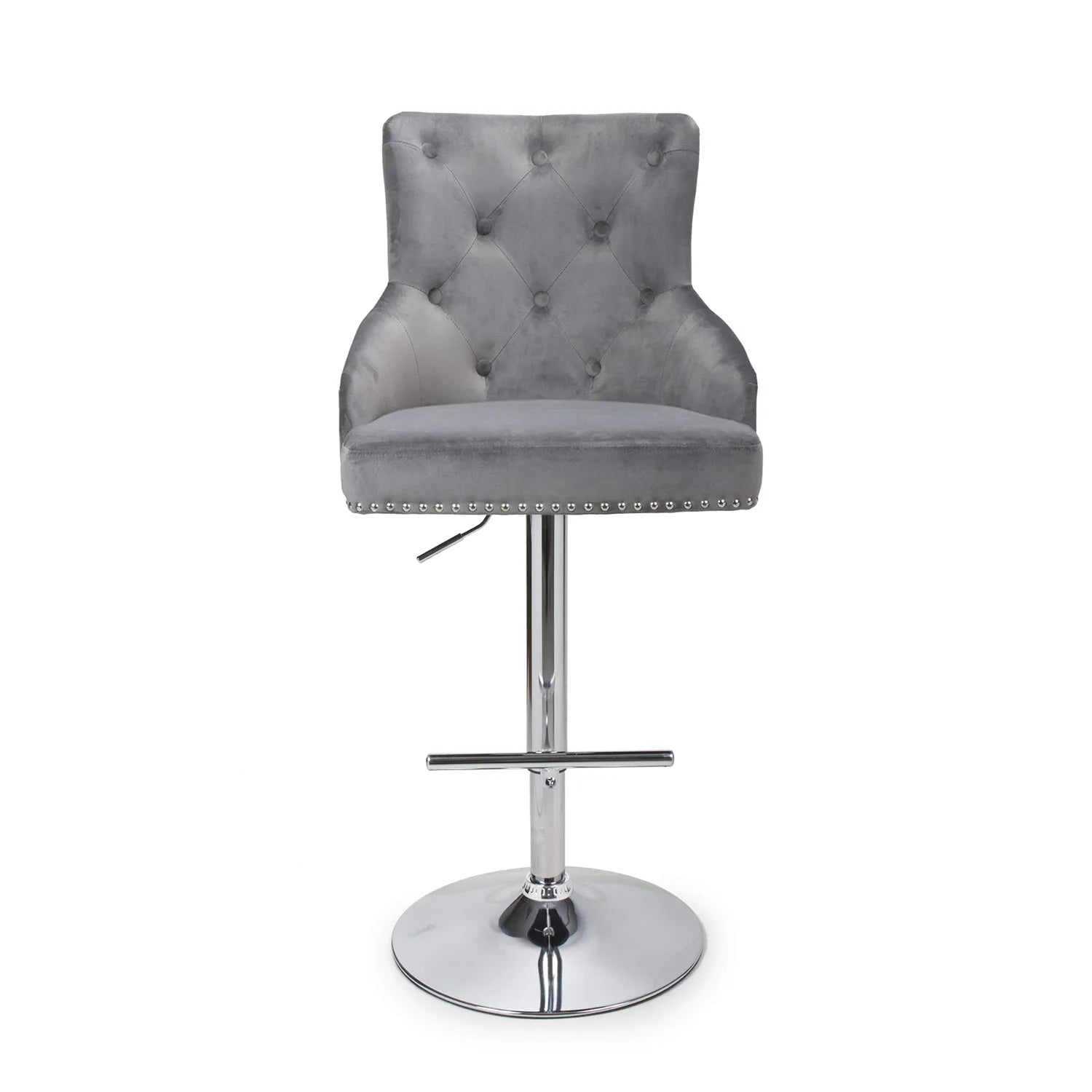 Rimini Height Adjustable Grey Brushed Velvet Bar Stool - Pendle Village Furniture