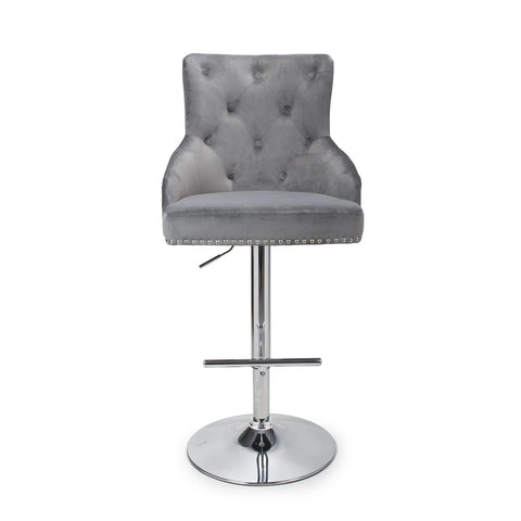 Rimini Height Adjustable Grey Brushed Velvet Bar Stool - Pendle Village Furniture