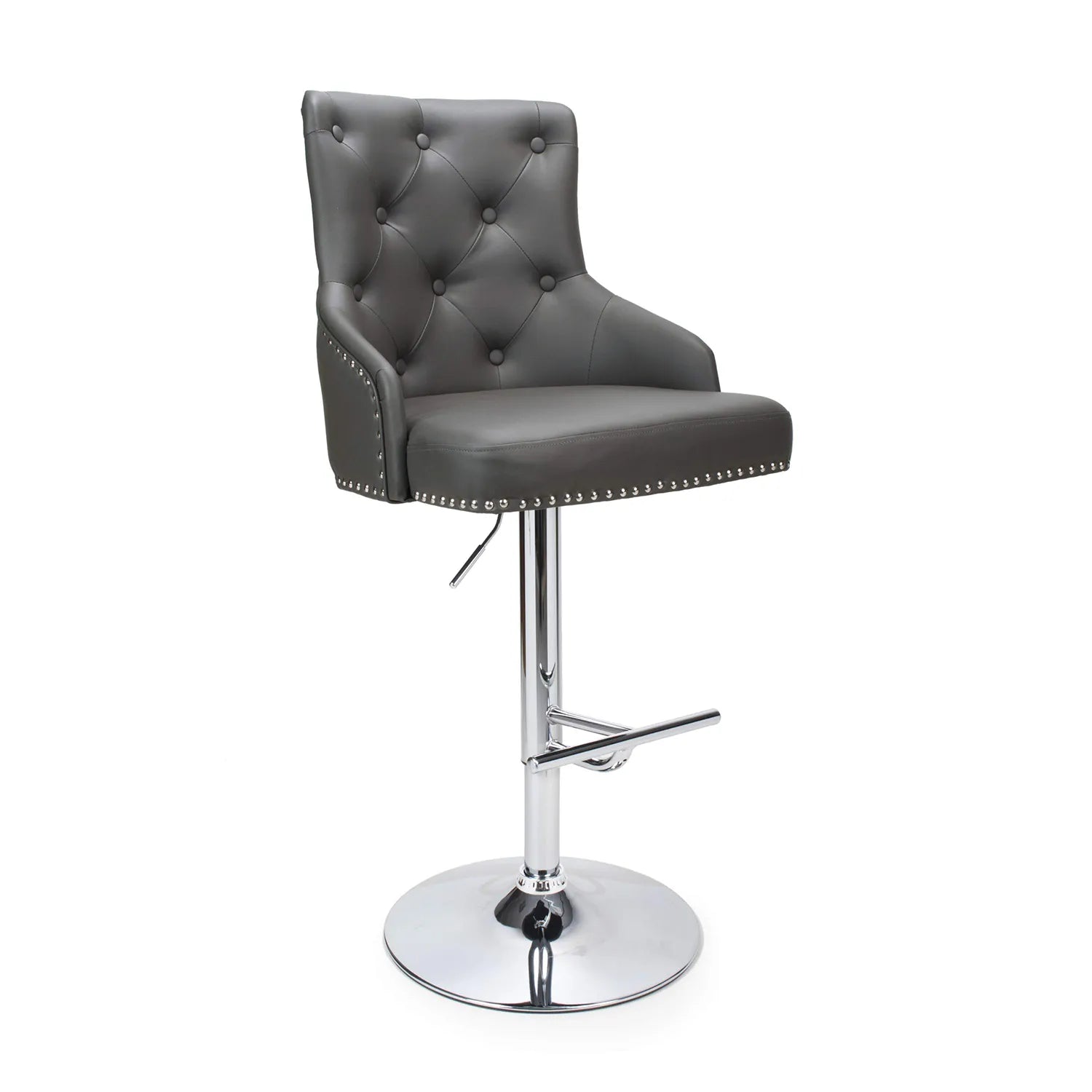 Rimini Height Adjustable Grey Brushed Velvet Bar Stool - Pendle Village Furniture