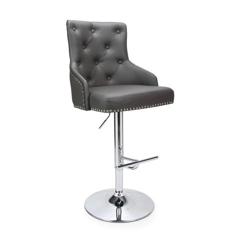 Rimini Height Adjustable Grey Brushed Velvet Bar Stool - Pendle Village Furniture