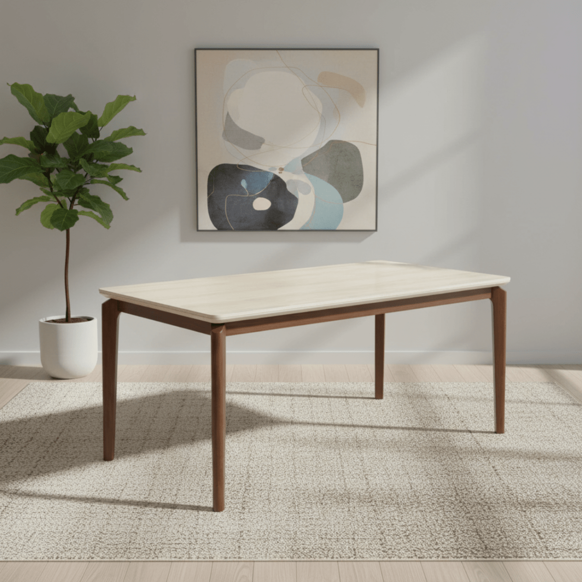 Rimni walnut travertine top dining table with Oak legs 180cm
