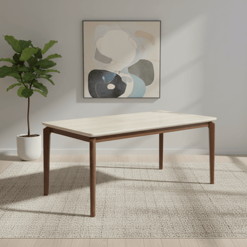 Rimni walnut travertine top dining table with Oak legs 180cm