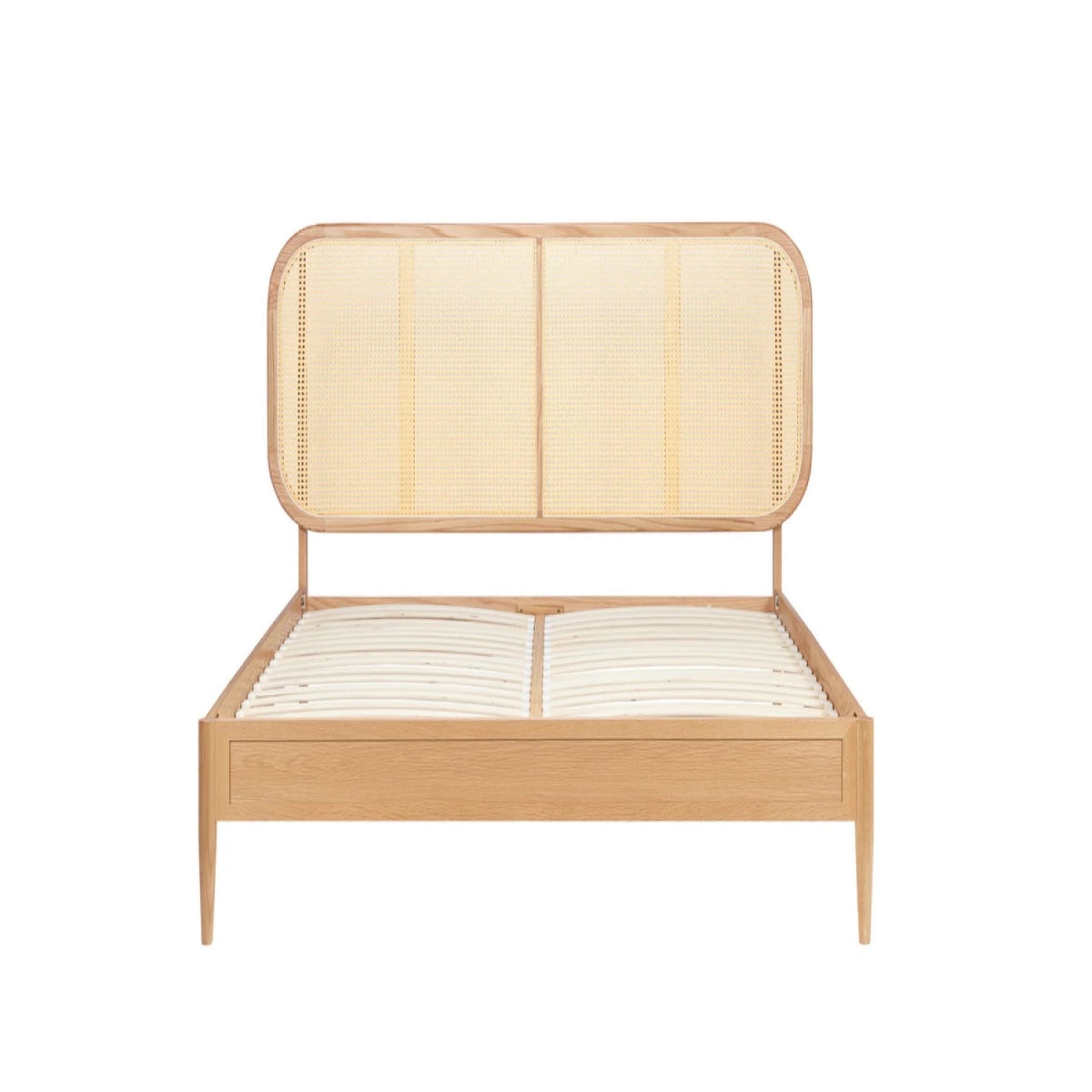 Wood bed frame designed for strength stability and long lasting use.