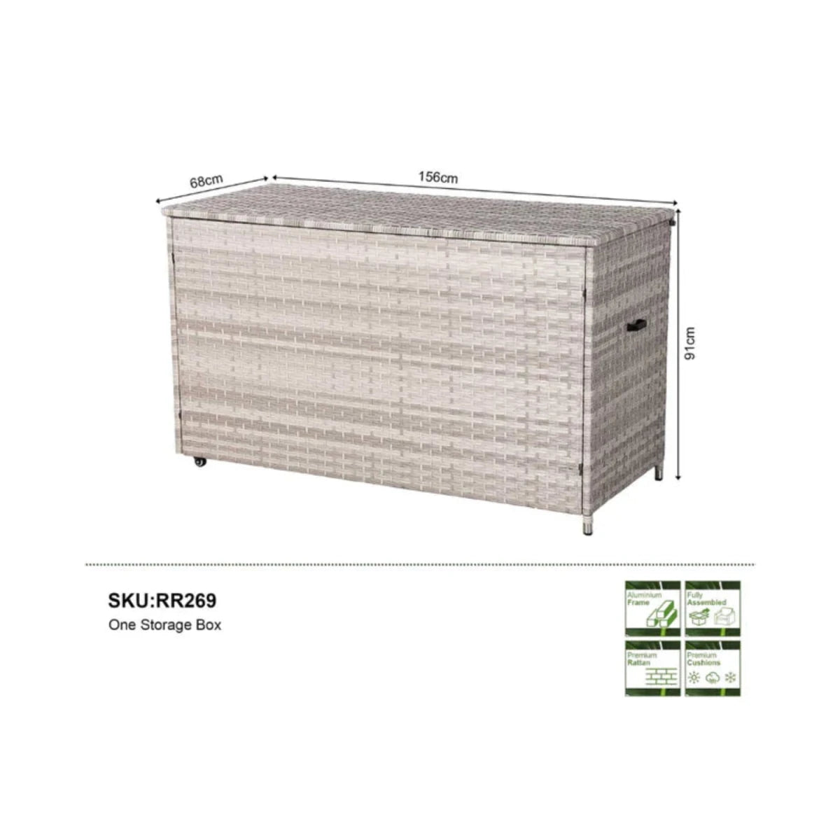 Outdoor storage chest with practical and spacious dimensions.