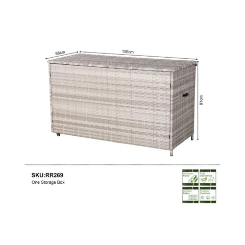Outdoor storage chest with practical and spacious dimensions.