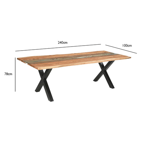 River Live Edge Acacia Wood & Glass Dining Table – 240cm - Pendle Village Furniture