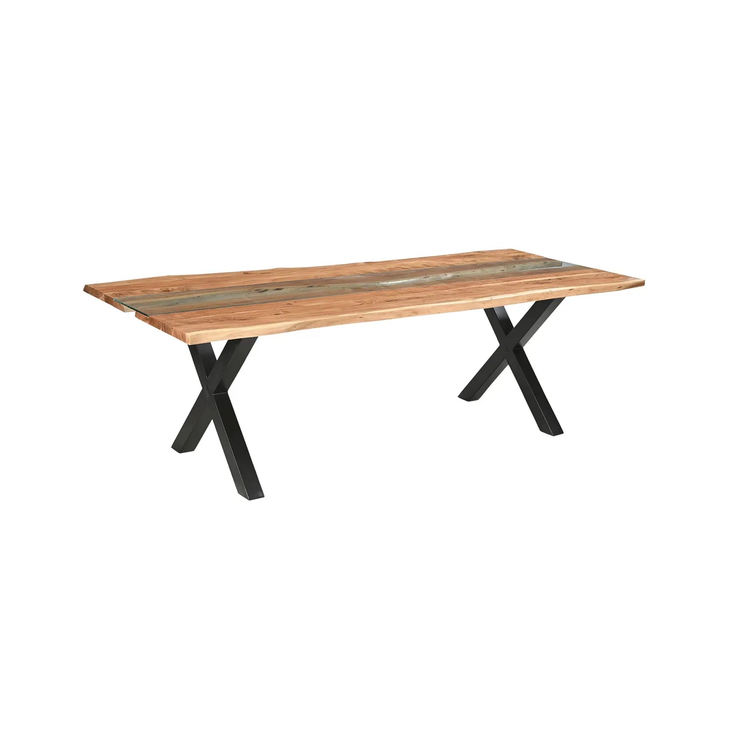 River Live Edge Acacia Wood & Glass Dining Table – 240cm - Pendle Village Furniture